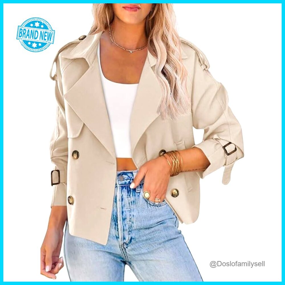 Cropped Trench Coat Double-Breasted Jacket Classic Elegant Fall Outfit